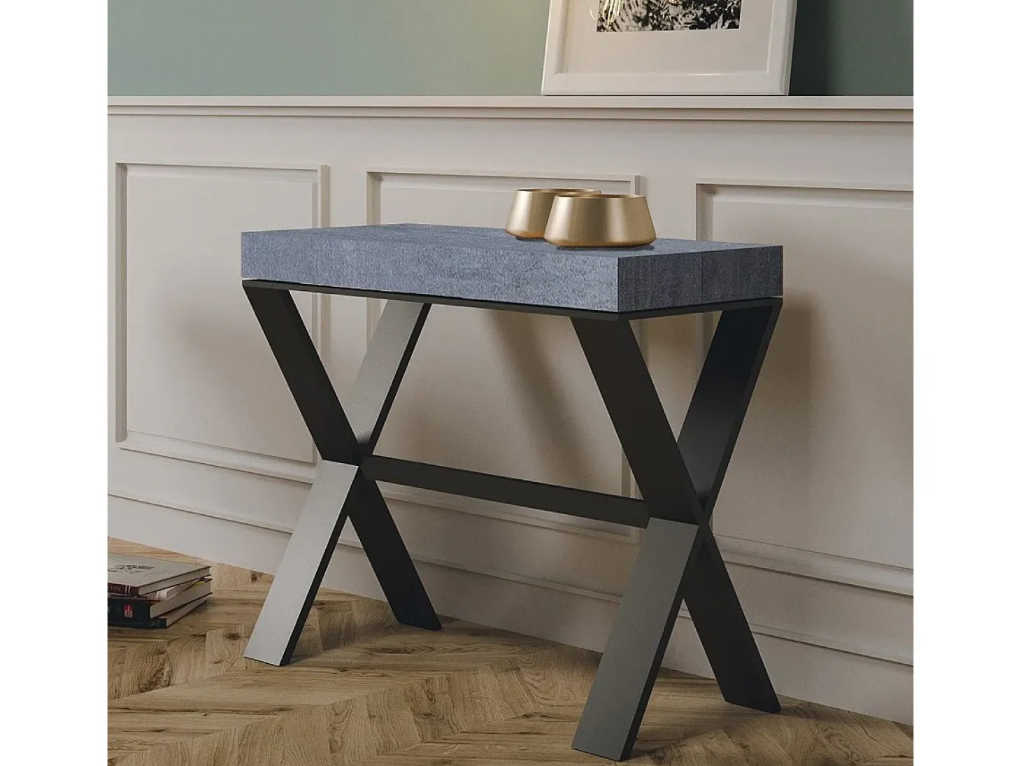 Mesa consola extensível 90x40/196 cm Xenia Small Cimento quadro Antracite