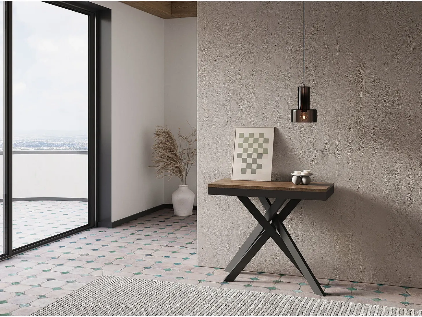 Mesa consola extensível 90x40/300 cm Krack Evolution nogueira quadro antracite