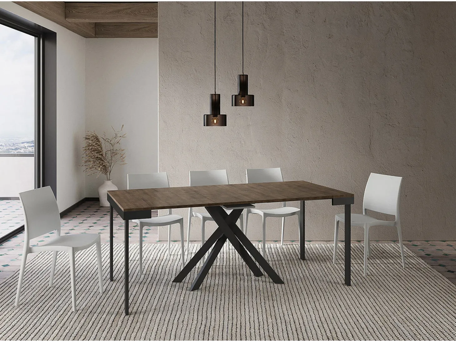 Mesa consola extensível 90x40/300 cm Krack Evolution nogueira quadro antracite