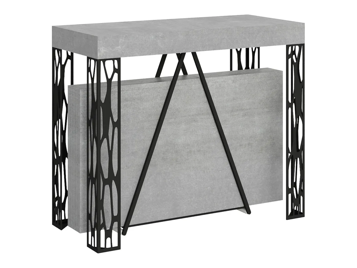 Mesa consola extensível 90x40/300 cm Kerpa cimento quadro antracite