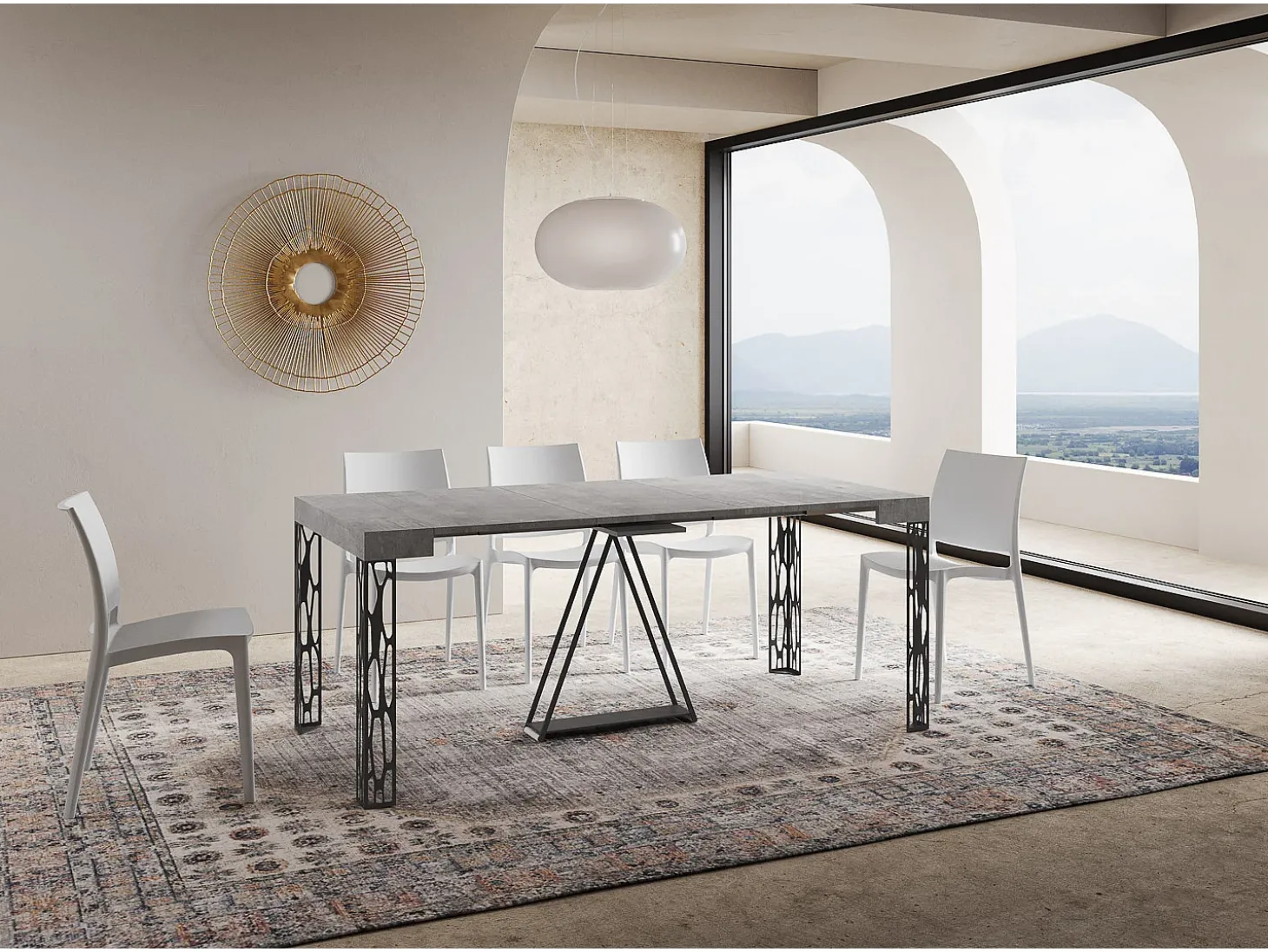 Mesa consola extensível 90x40/300 cm Kerpa cimento quadro antracite