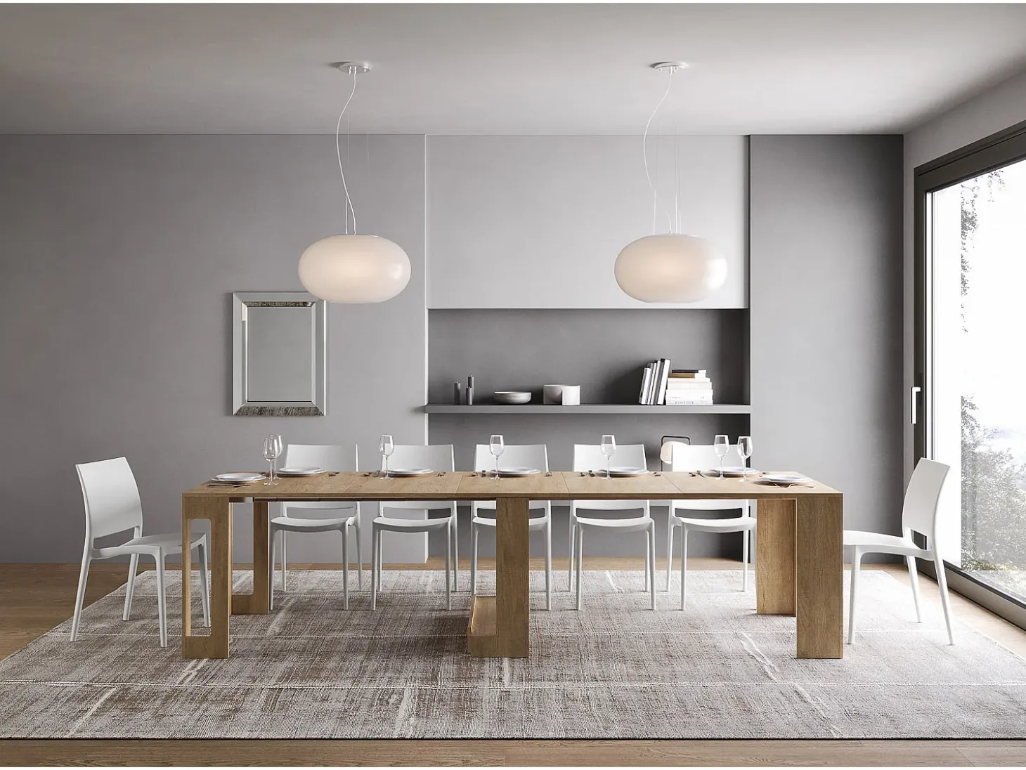 Mesa consola extensível 90x42/302 cm Evolve Carvalho Natural extensões internas