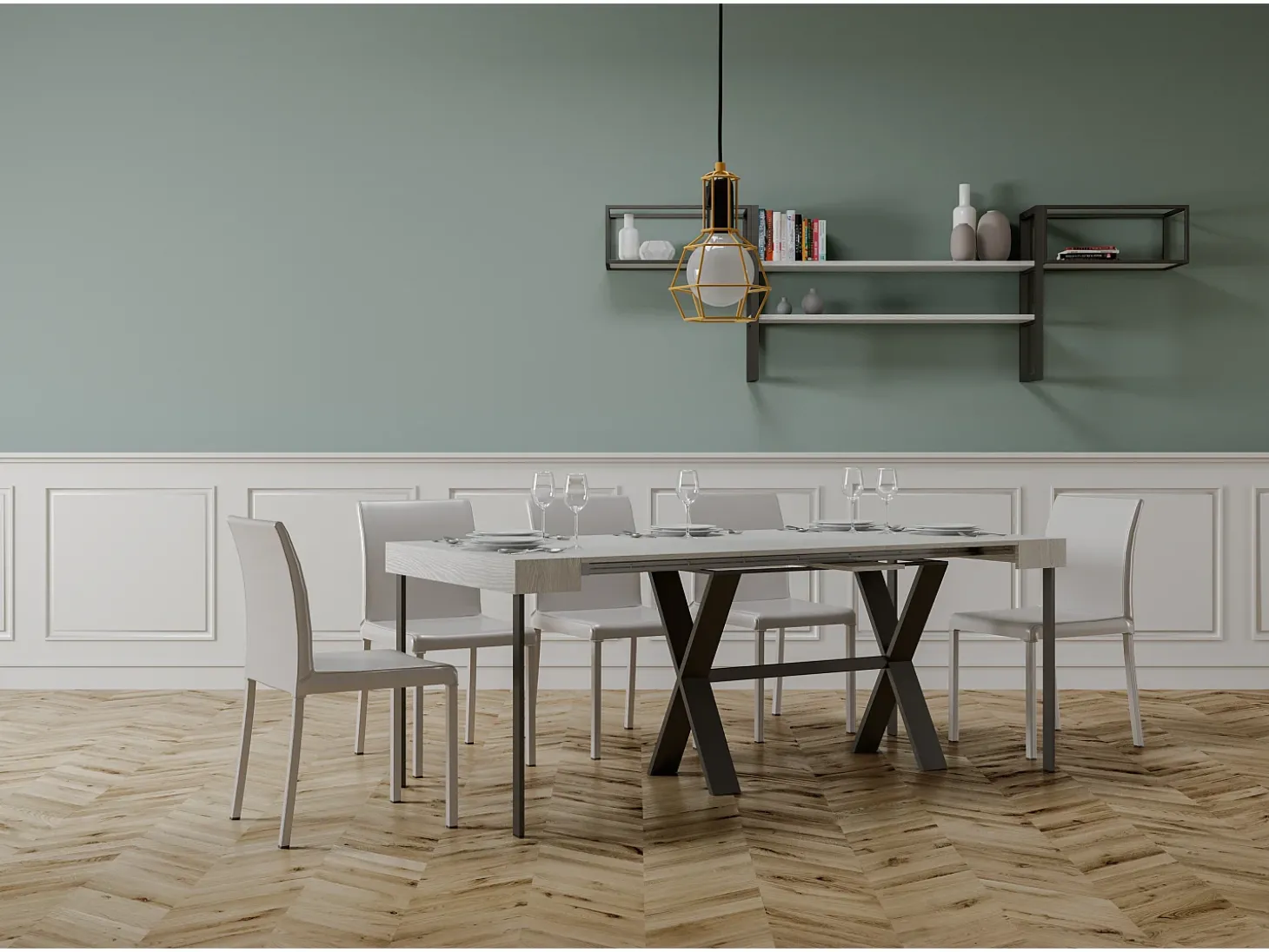 Mesa consola extensível 90x40/300 cm Xenia Cinza Branca quadro Antracite