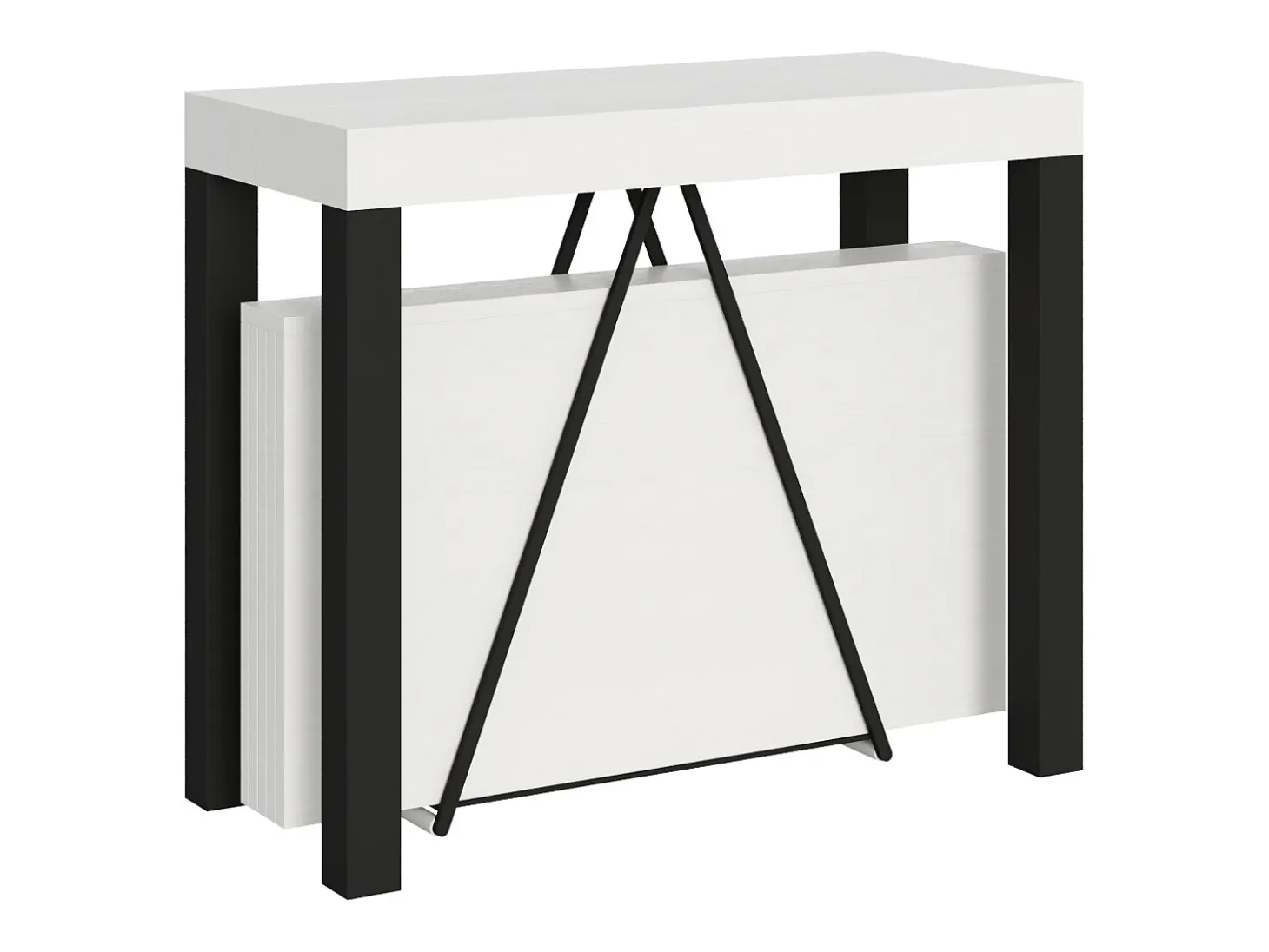 Mesa consola extensível 90x40/196 cm Tiris Small cinza branca quadro antracite
