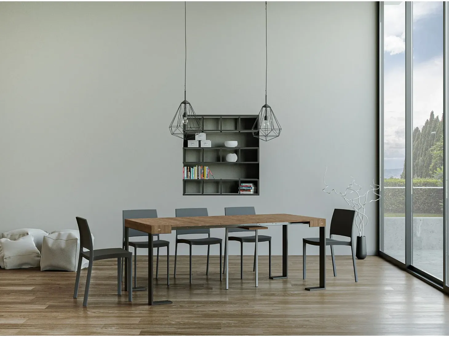 Mesa consola extensível 90x40/290 cm Tecno Abeto tingido quadro Antracite