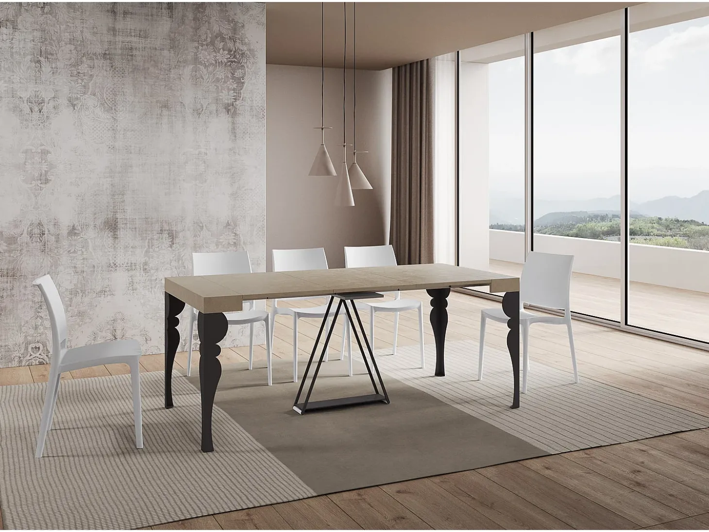 Mesa consola extensível 90x40/196 cm Riza Small caxemira quadro antracite