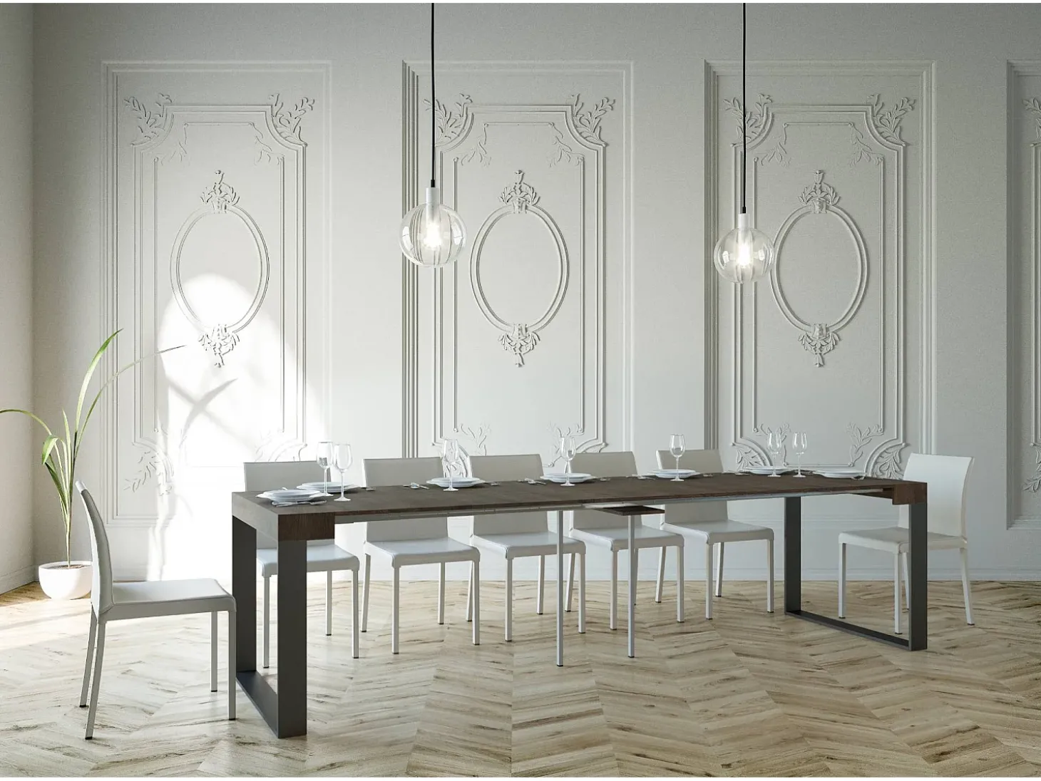Mesa consola extensível 90x40/300 cm Elettra Nogueira quadro Antracite