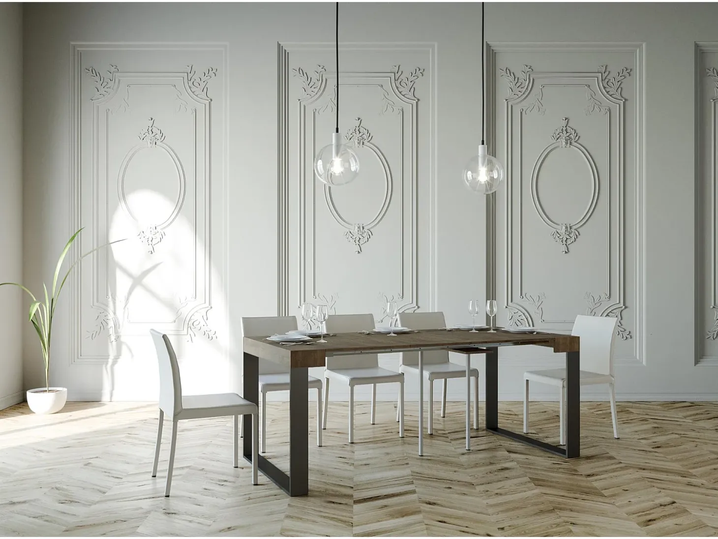 Mesa consola extensível 90x40/300 cm Elettra Nogueira quadro Antracite