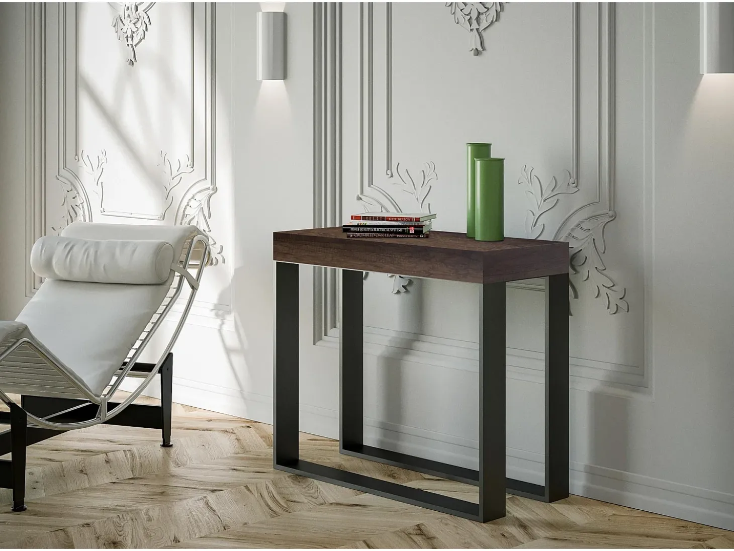 Mesa consola extensível 90x40/300 cm Elettra Nogueira quadro Antracite