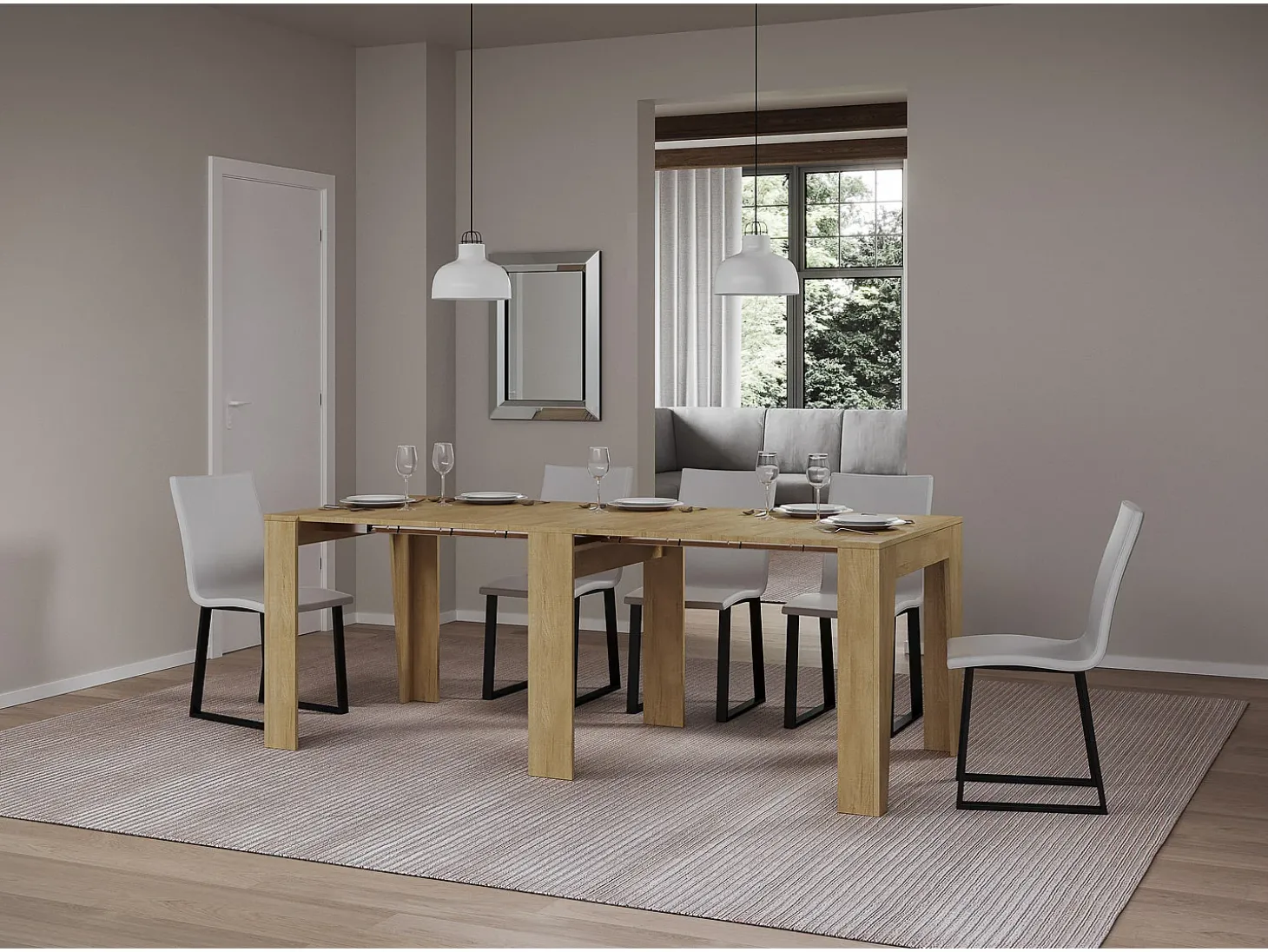 Mesa consola extensível 90x25/211 cm Anea Carvalho Natural extensões internas