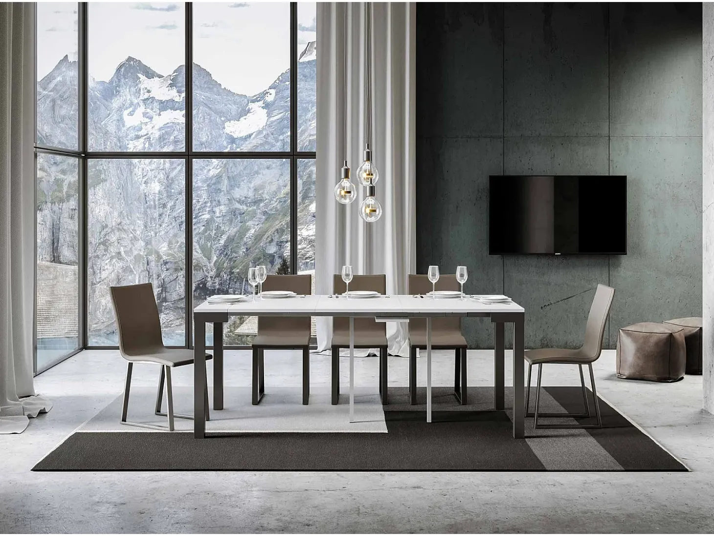 Mesa consola extensível 90x40/196 cm Everyday Small Evolution Cinza Branca quadro Antracite