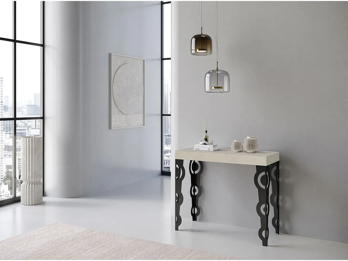 Mesa consola extensível 90x40/196 cm Karamay Small Cachemira quadro Antracite