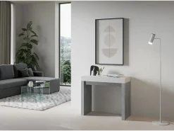 Mesa consola extensível 90x40/196 cm Roxell Mix Small plano Cinza Branca - estrutura Cimento