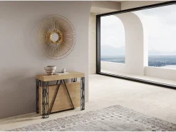 Mesa consola extensível 90x40/300 cm Kerpa carvalho natural quadro antracite