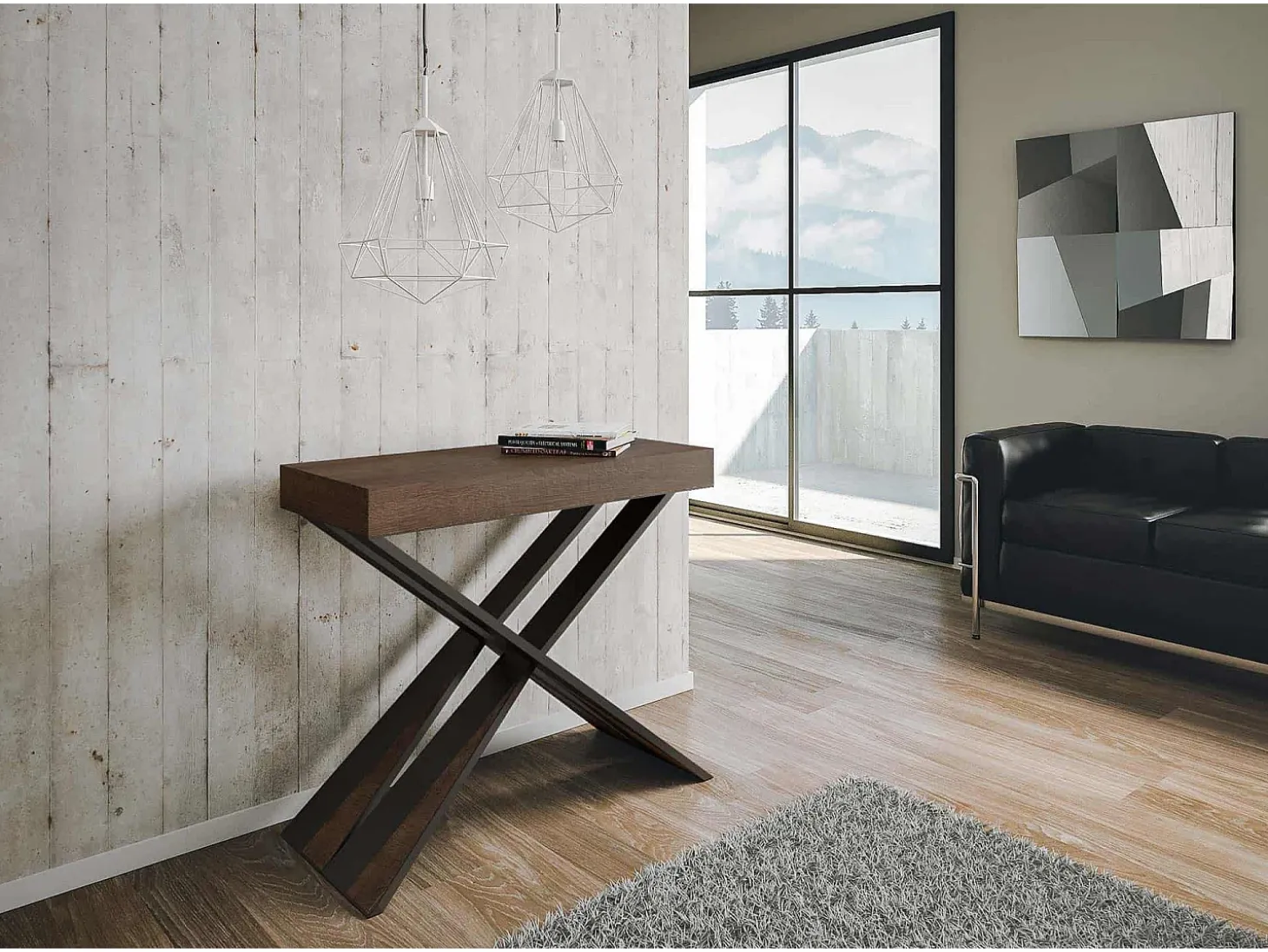 Mesa consola extensível 90x40/300 cm Diago Premium Nogueira quadro Antracite