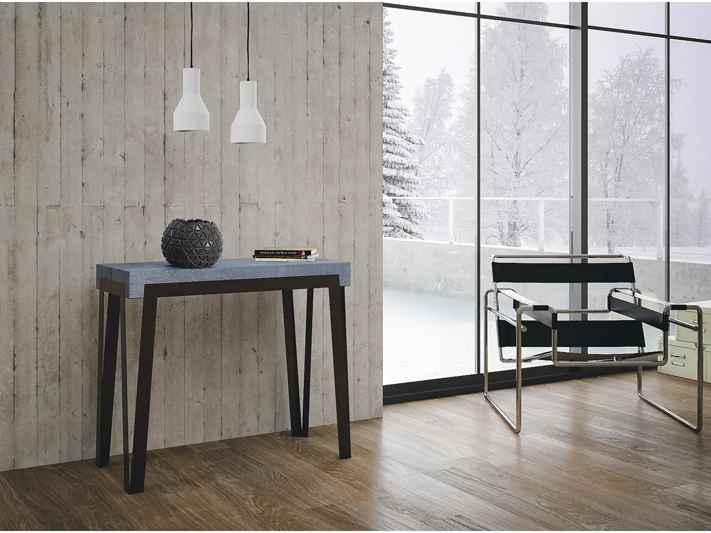 Mesa consola extensível 90x40/300 cm Rio Cimento quadro Antracite