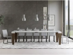 Mesa consola extensível 90x40/300 cm Spimbo Mix plano Cinza Branca - estrutura Nogueira