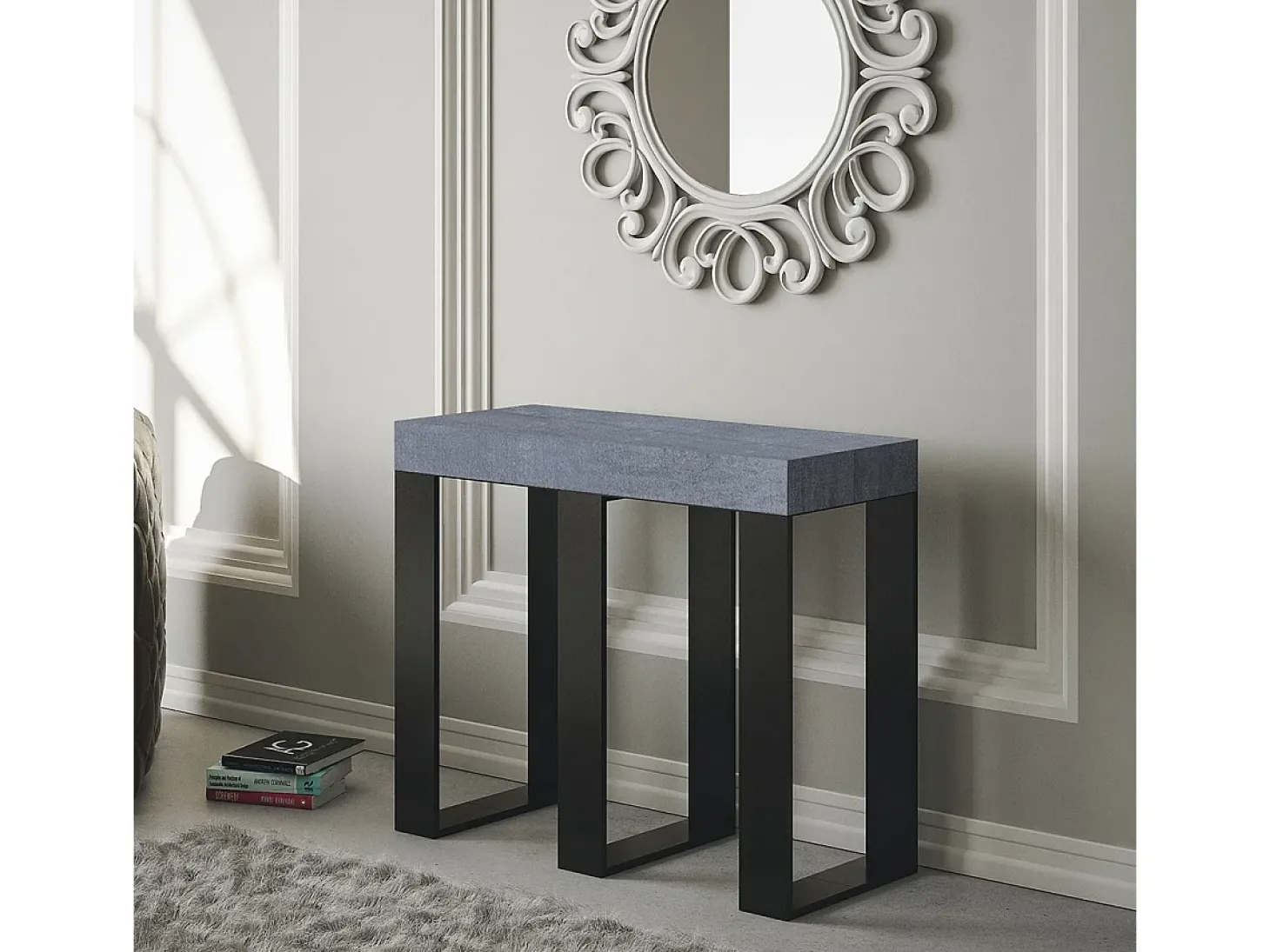 Mesa consola extensível 90x40/300 cm Sintesi Cimento quadro Antracite