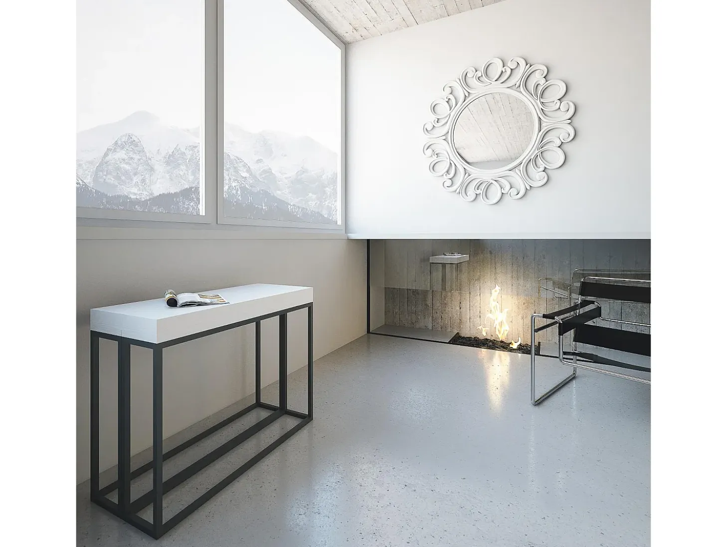 Mesa consola extensível 90x40/196 cm Epoca Small Cinza Branca quadro Antracite