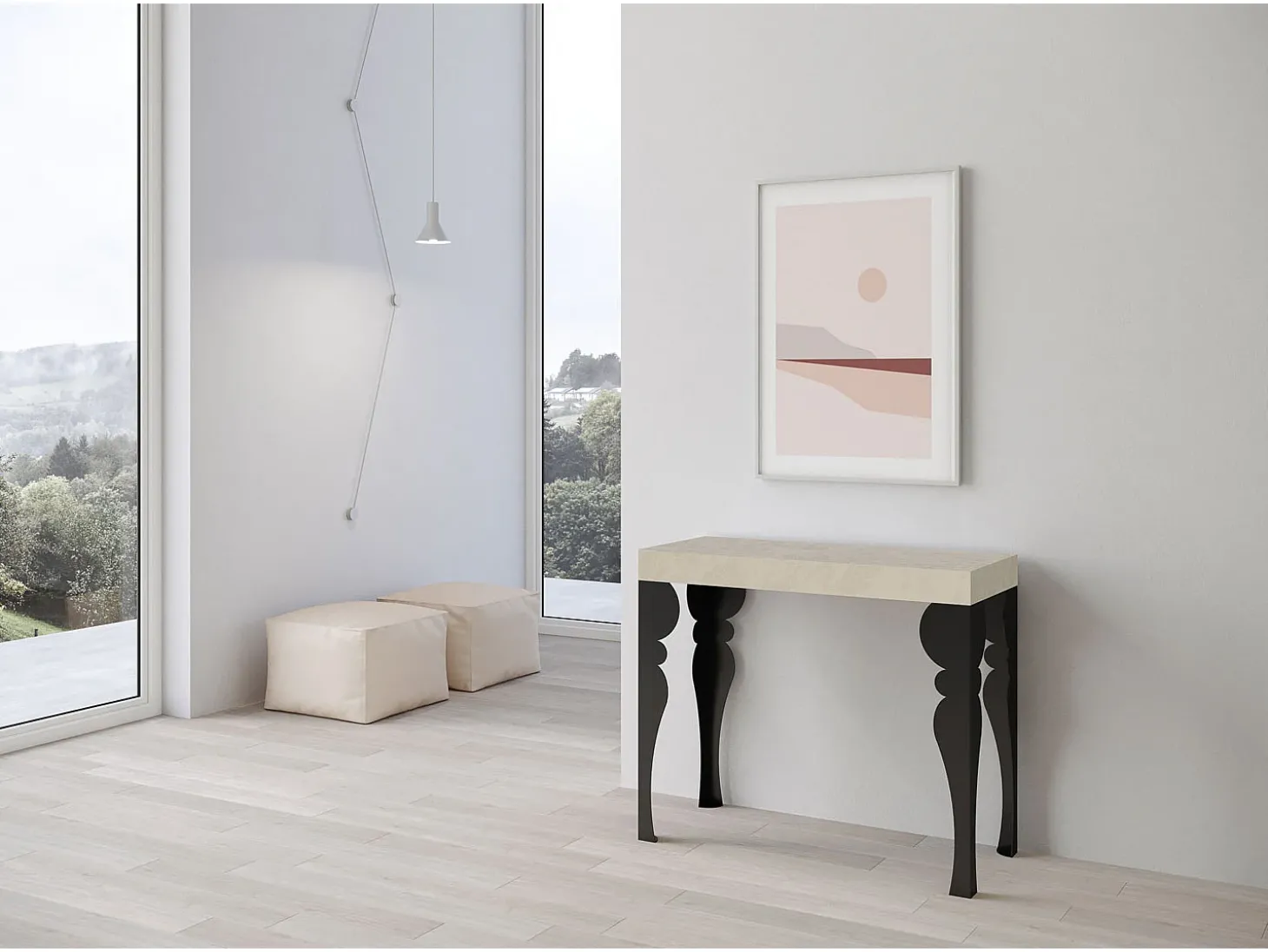 Mesa consola extensível 90x40/300 cm Paxon Cachemira quadro Antracite