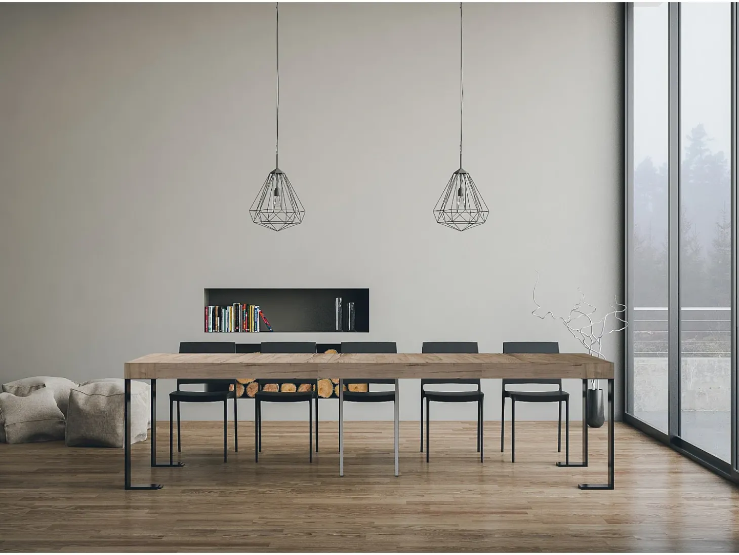 Mesa consola extensível 90x40/300 cm Tecno Premium Carvalho Natural quadro Antracite