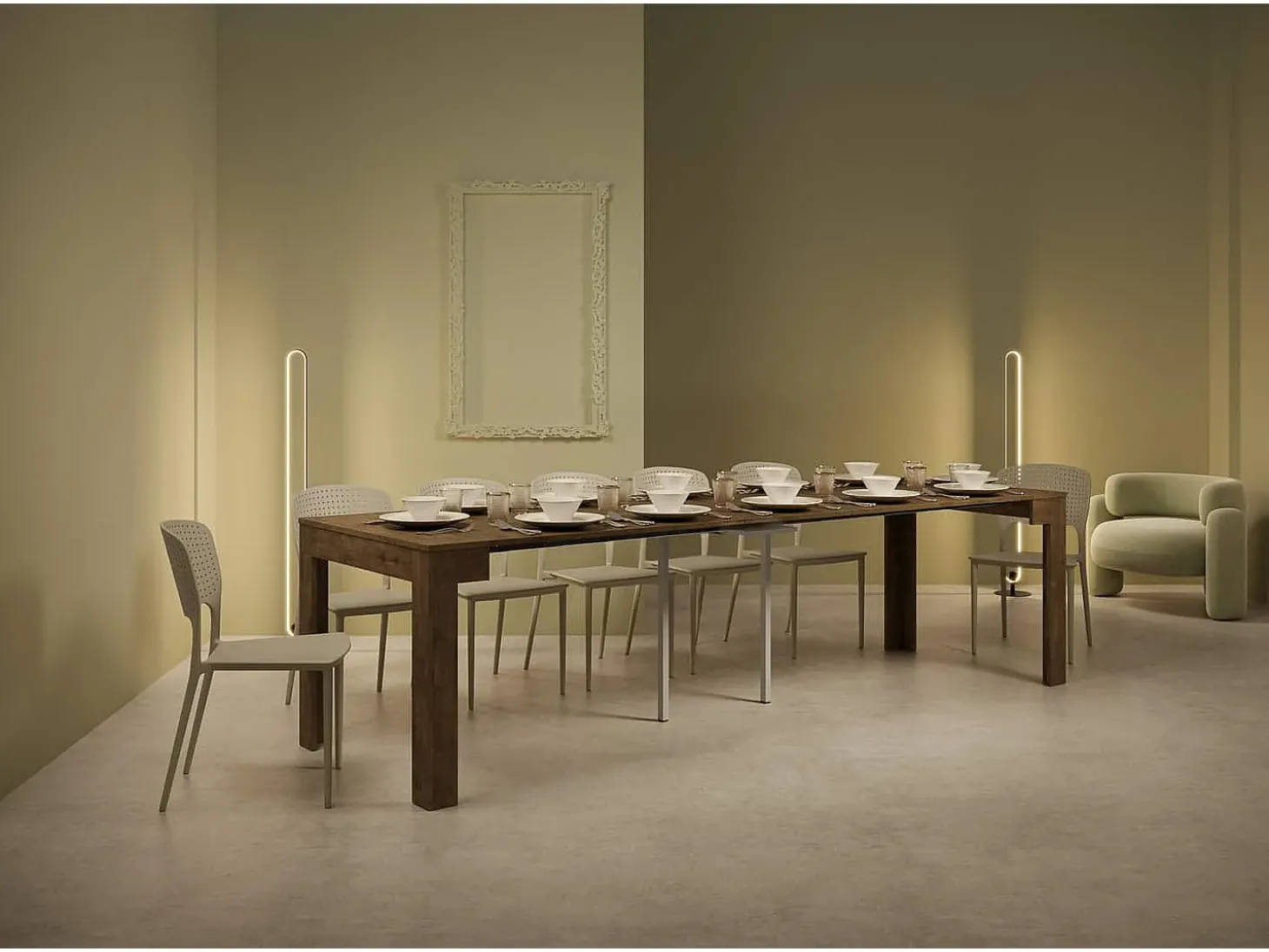 Mesa consola extensível 90x42/302 cm Bora nogueira