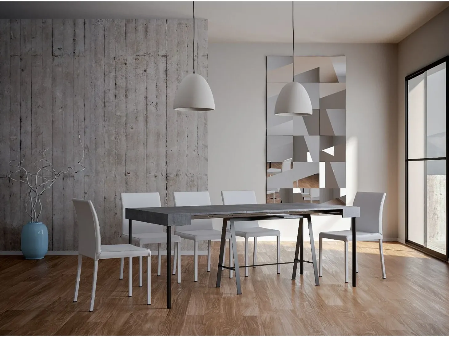 Mesa consola extensível 90x40/300 cm Banco Cimento quadro Antracite