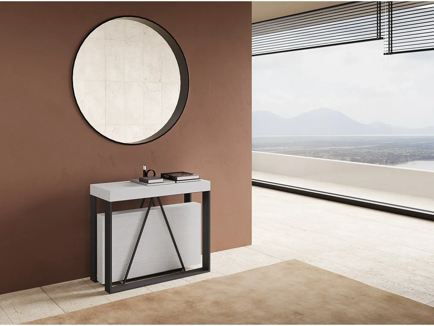 Mesa consola extensível 90x40/196 cm Sketa Small cinza branca quadro antracite