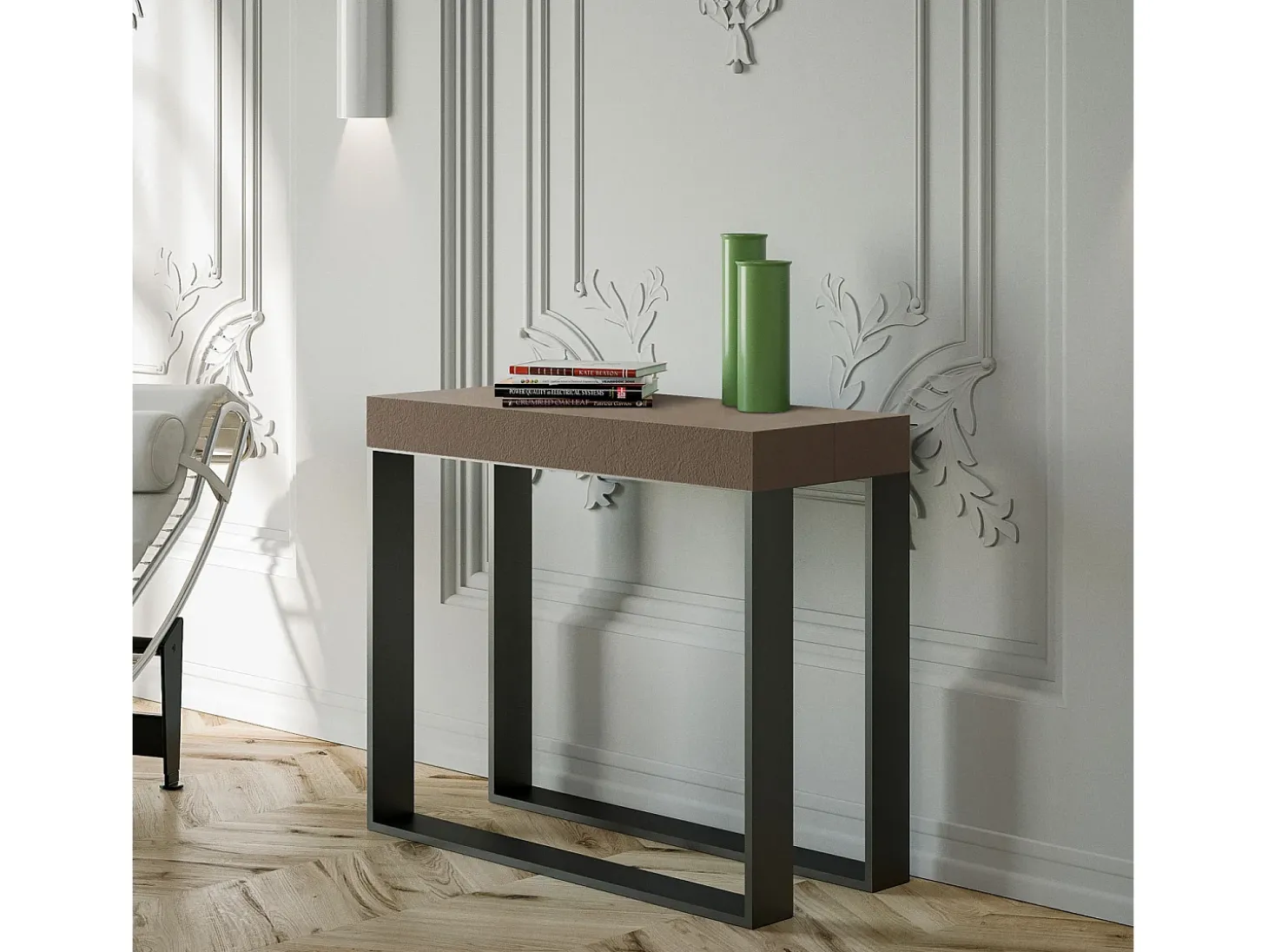 Mesa consola extensível 90x40/196 cm Elettra Small Tortora quadro Antracite