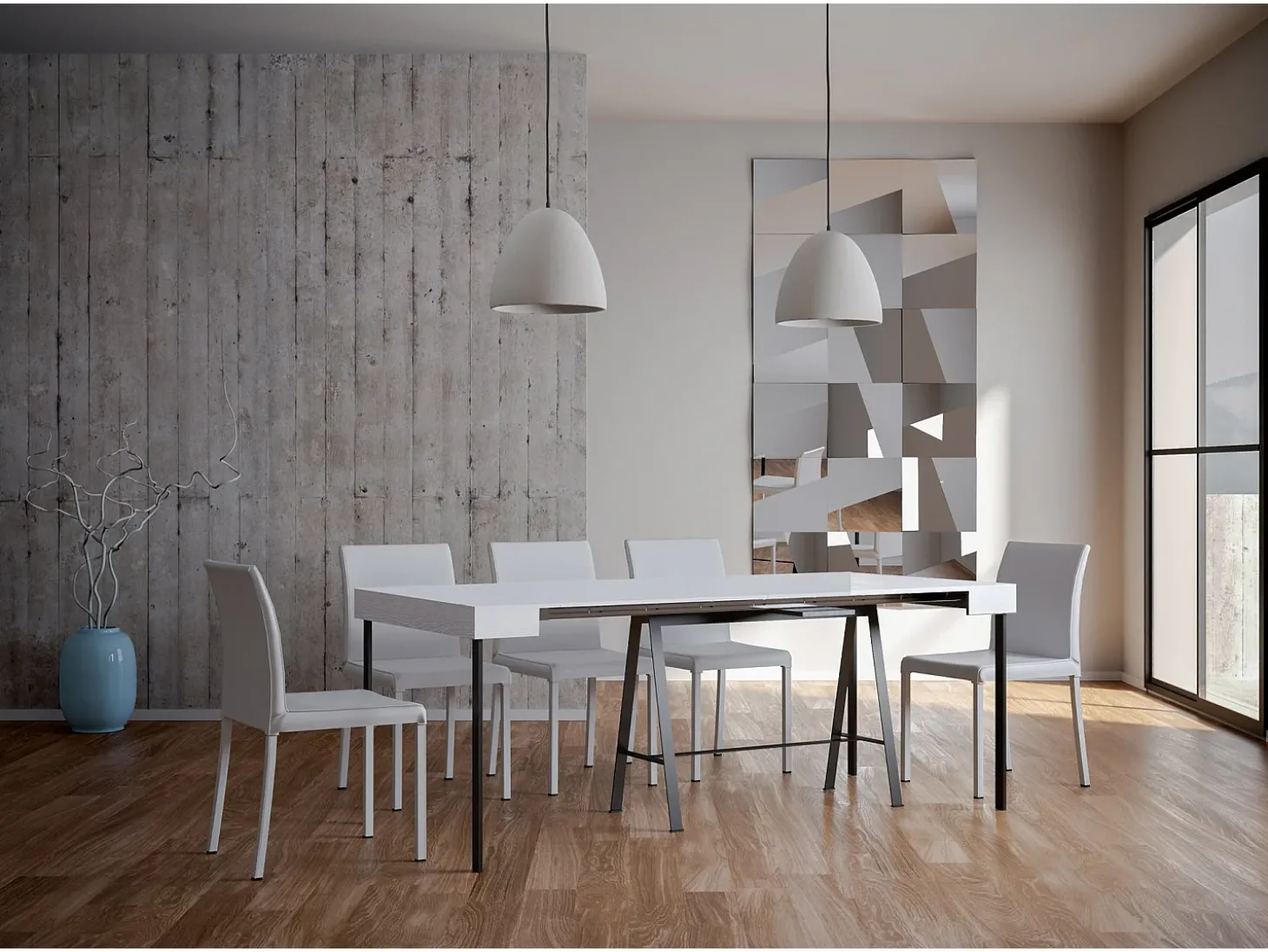Mesa consola extensível 90x40/196 cm Banco Small Cinza Branca quadro Antracite