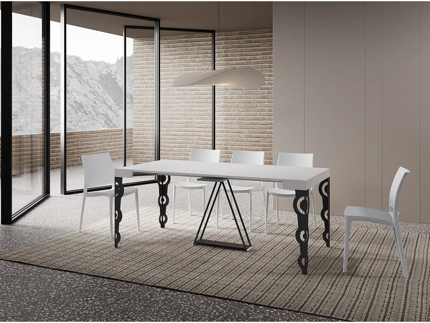 Mesa consola extensível 90x40/196 cm Aceres Small cinza branca quadro antracite