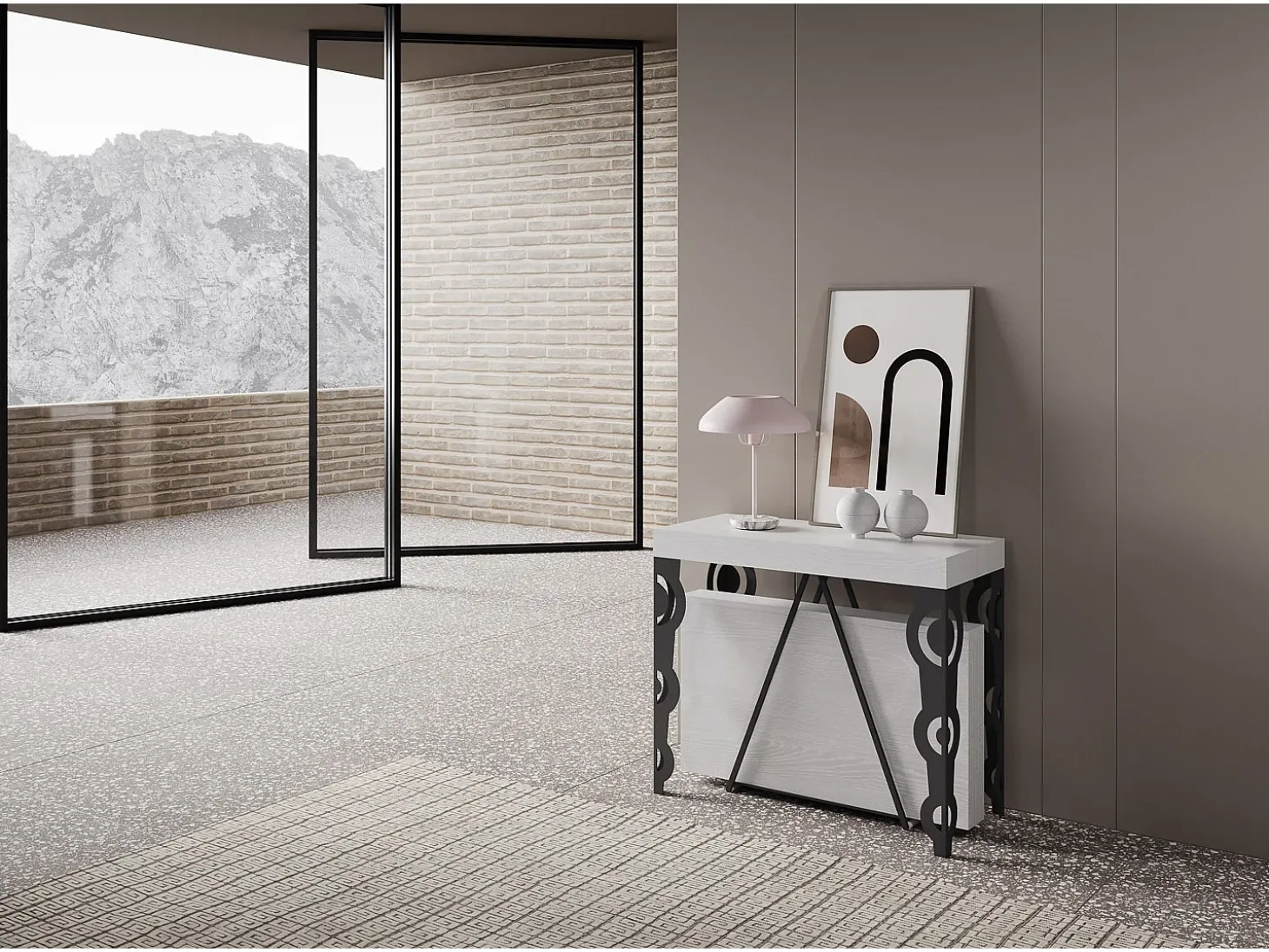 Mesa consola extensível 90x40/196 cm Aceres Small cinza branca quadro antracite