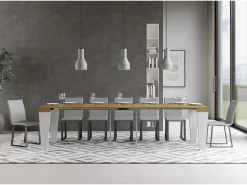 Mesa consola extensível 90x40/300 cm Spimbo Mix plano Carvalho Natural - estrutura Cinza Branca