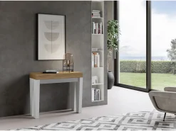 Mesa consola extensível 90x40/300 cm Spimbo Mix plano Carvalho Natural - estrutura Cinza Branca