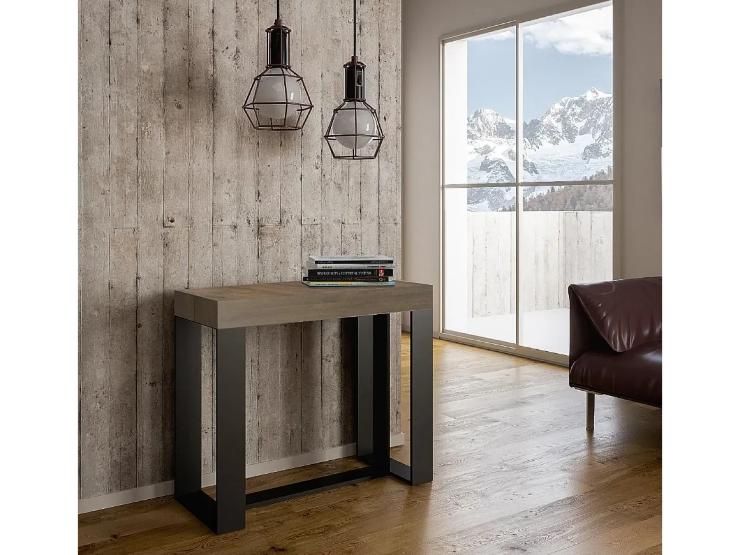Mesa consola extensível 90x40/196 cm Futura Small Nogueira quadro Antracite