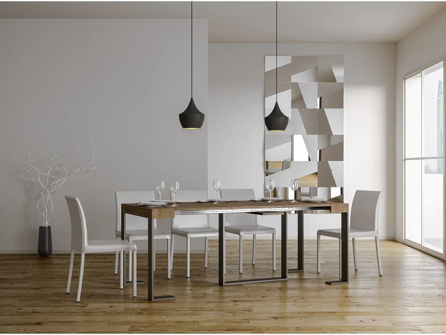 Mesa consola extensível 90x40/196 cm Futura Small Nogueira quadro Antracite
