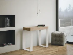 Mesa consola extensível 90x40/196 cm Tecno Small Carvalho Natural quadro Branco