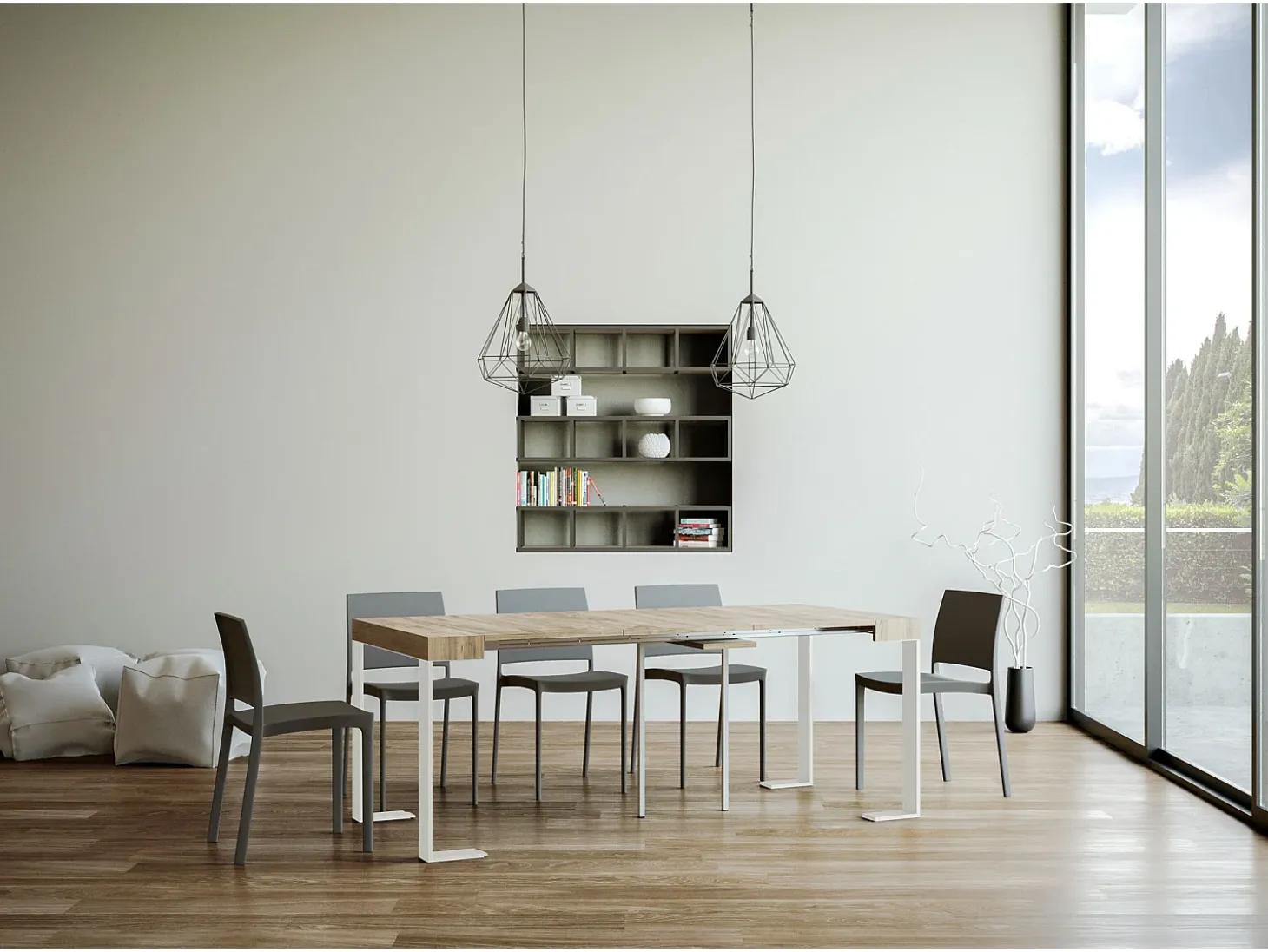 Mesa consola extensível 90x40/196 cm Tecno Small Carvalho Natural quadro Branco