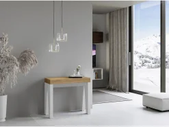 Mesa consola extensível 90x40/196 cm Naxy Mix Small plano Carvalho Natural - estrutura Cinza Branca