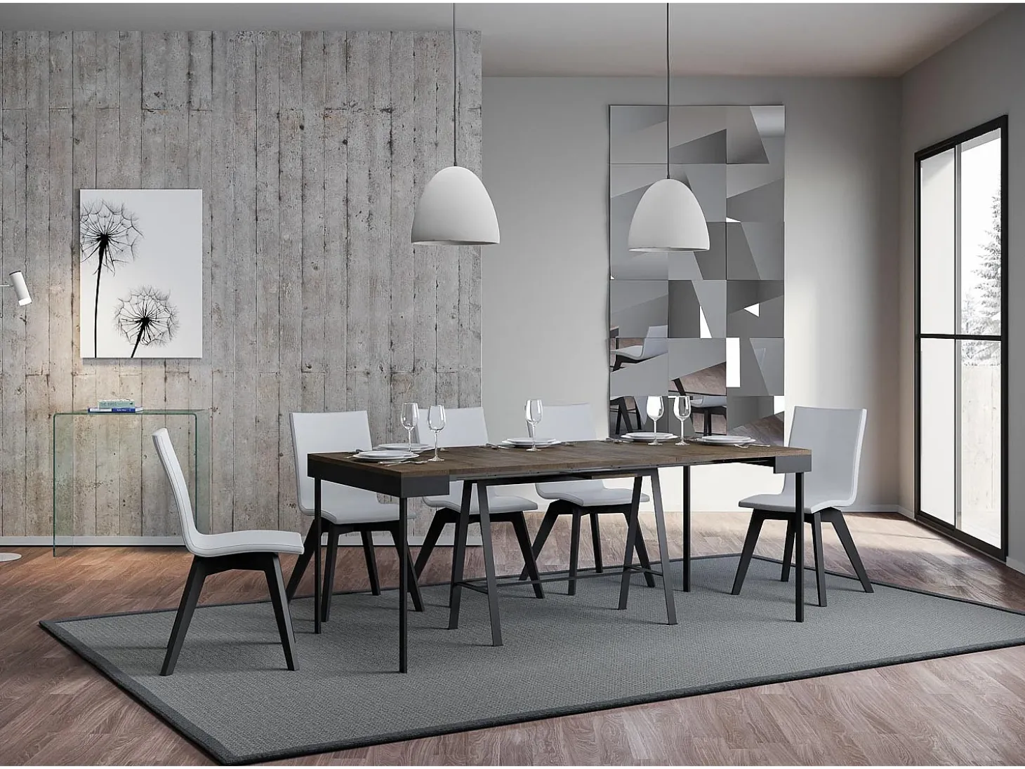 Mesa consola extensível 90x40/300 cm Banco Evolution Nogueira quadro Antracite
