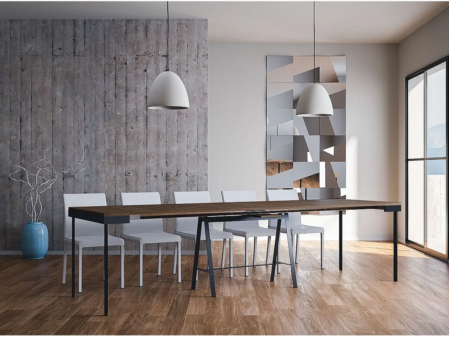 Mesa consola extensível 90x40/300 cm Banco Evolution Nogueira quadro Antracite