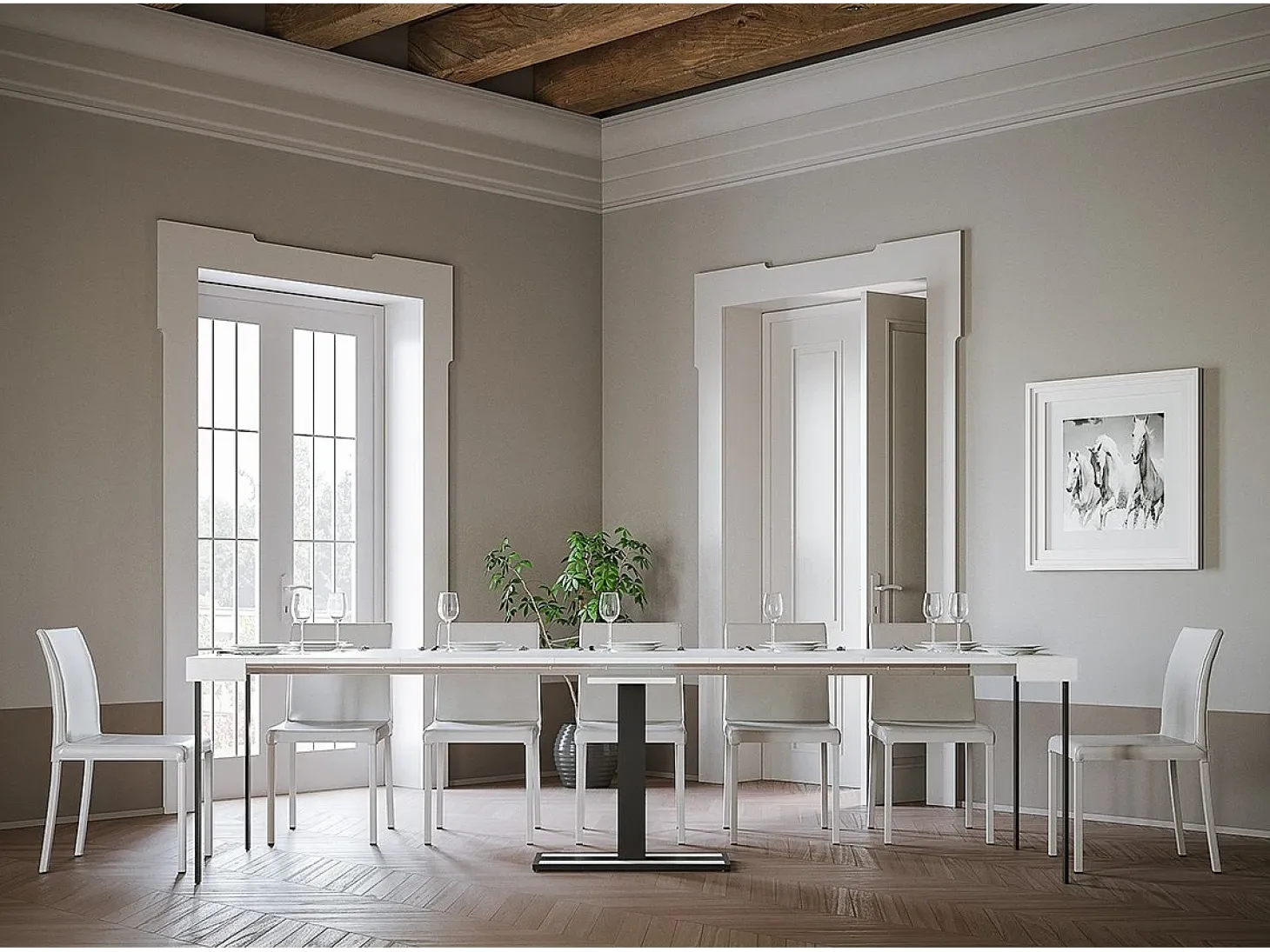 Mesa consola extensível 90x40/300 cm Capital Cinza Branca quadro Antracite
