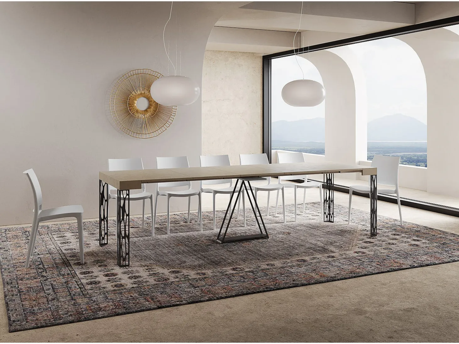 Mesa consola extensível 90x40/300 cm Kerpa caxemira quadro antracite