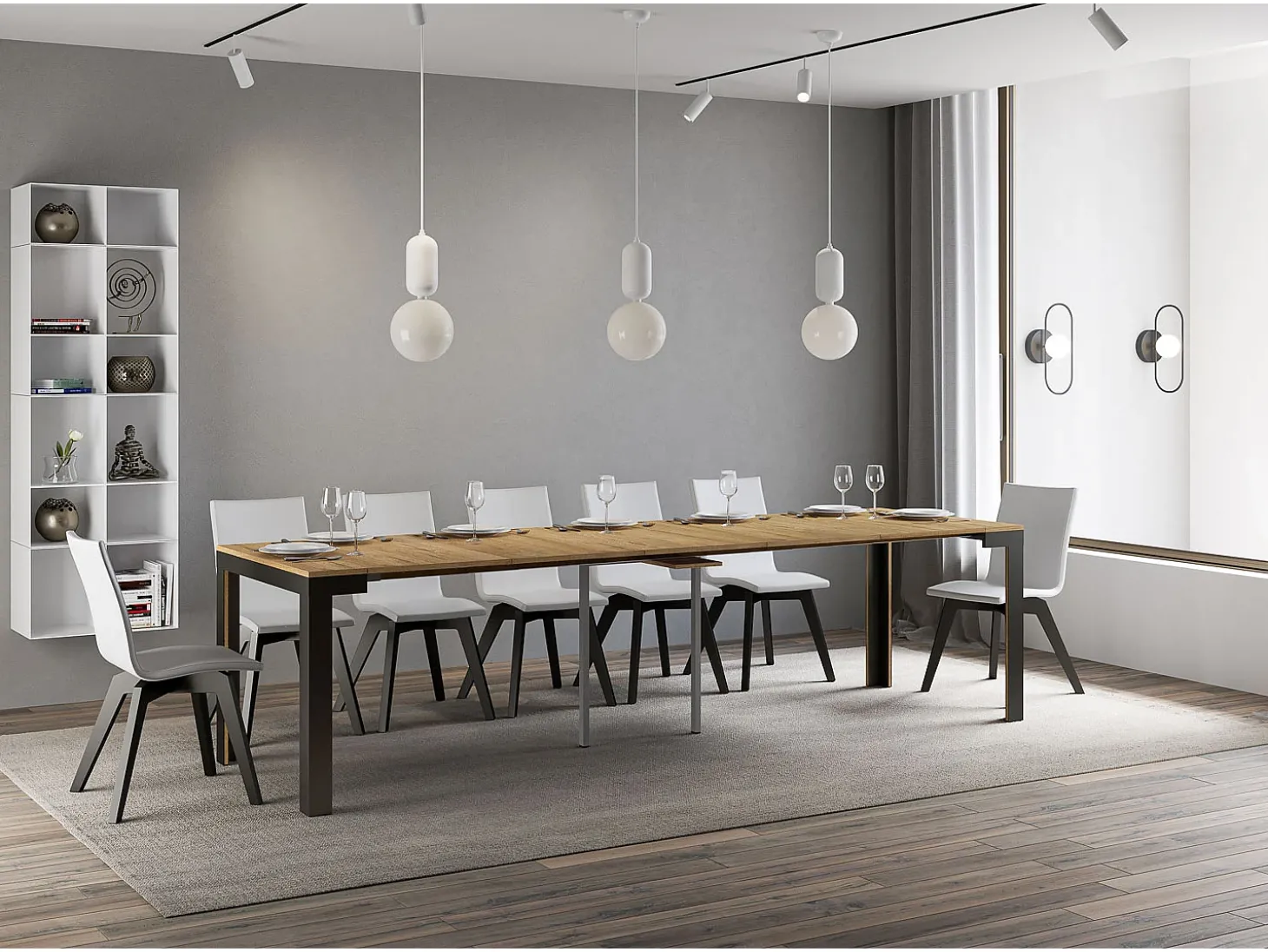 Mesa consola extensível 90x40/300 cm Linea Evolution Carvalho Natural quadro Antracite