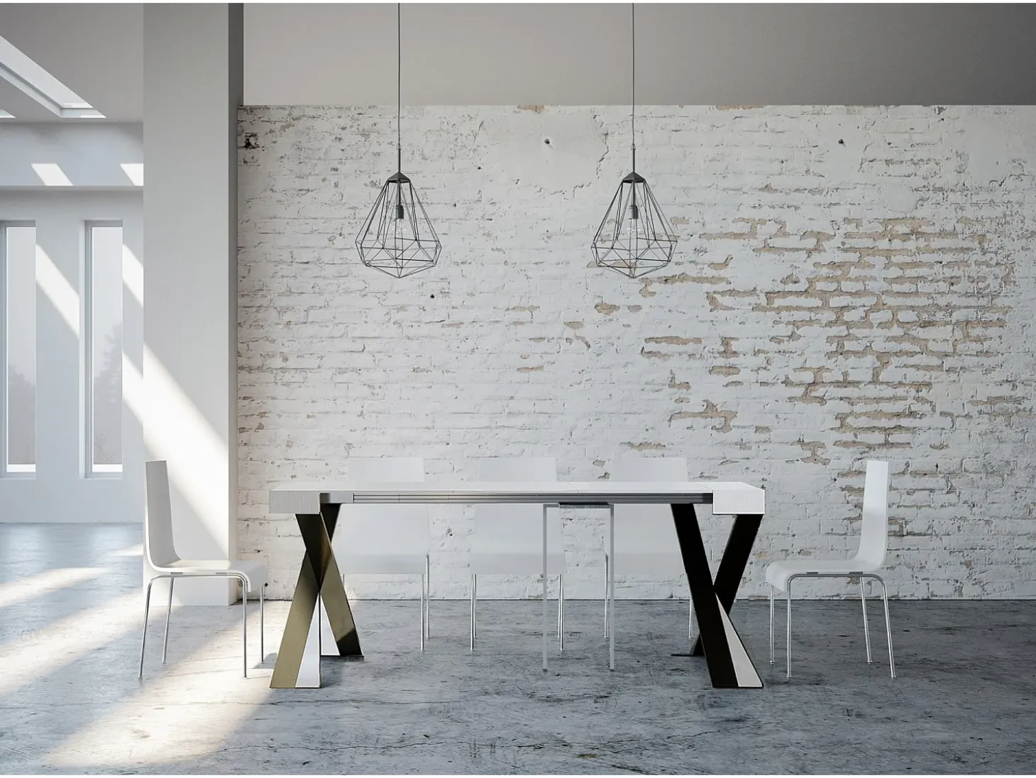 Mesa consola extensível 90x40/300 cm Diago Cinza Branca quadro Antracite