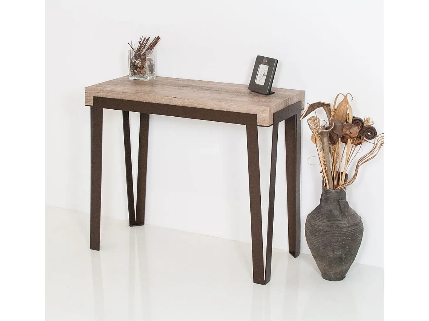 Mesa consola extensível 90x40/196 cm Rio Small Carvalho Natural quadro Ferrugem
