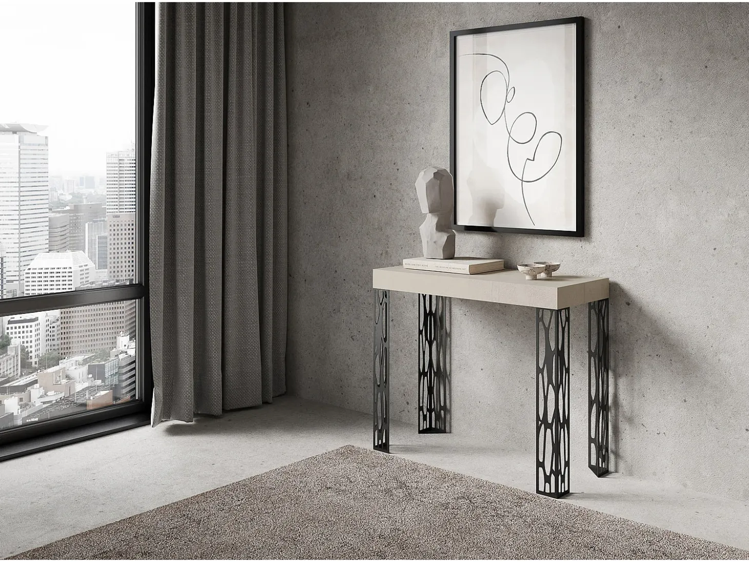 Mesa consola extensível 90x40/196 cm Ghibli Small Cachemira quadro Antracite