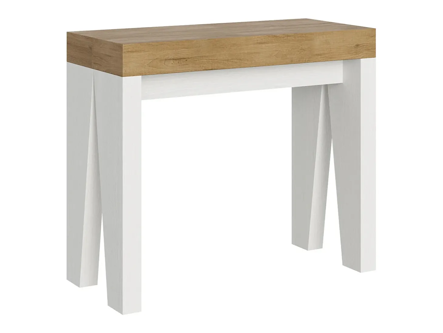 Mesa consola extensível 90x40/300 cm Naxy Mix plano Carvalho Natural - estrutura Cinza Branca