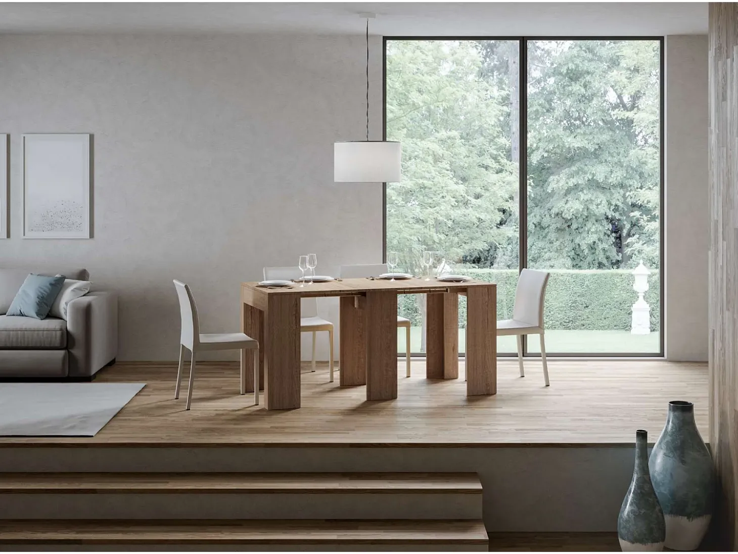 Mesa consola extensível 78x47/299 cm Allin Carvalho Natural extensões internas