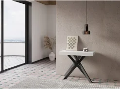 Mesa consola extensível 90x40/196 cm Krack Small cinza branca pernas antracite